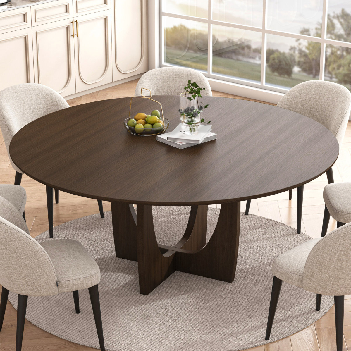 Latitude Run® 30"H Round Wood Dining Table Kitchen Table with Cross ...